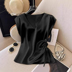 Satin V-Neck Top With Drawstring Hem Aurélia