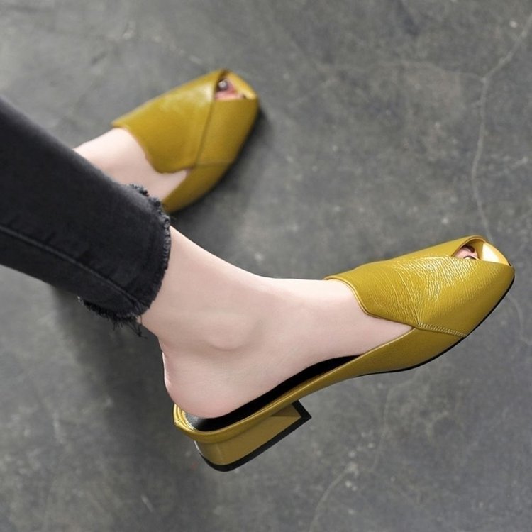 New Summer Women's Peep Toe Thick Heel Fashion Slippers, Soft Leather Outdoor Sandals Aurélia