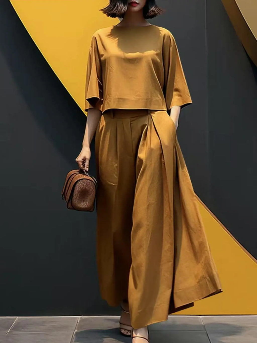 American Style Short Sleeve Top And Wide-Leg Pant Set Aurélia
