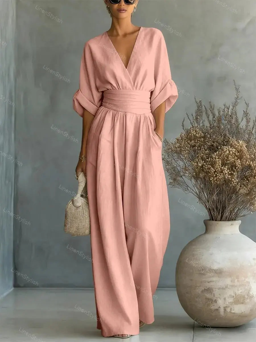 Waist-cinched V-neck Jumpsuit Aurélia