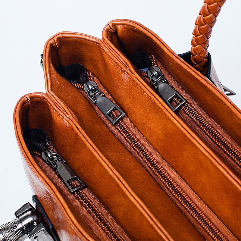 Vintage Oil Wax Premium Leather Luxury Women Travel Handbag