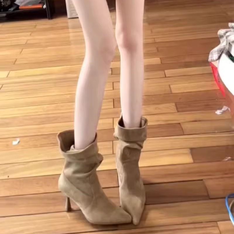 Versatile French Style Mid Calf Stiletto Boots Aurélia