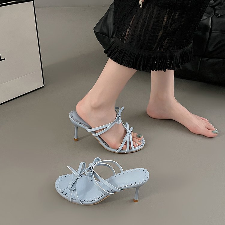Butterfly Knot French Style Open Toed High Heels Aurélia