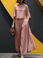 American Style Short Sleeve Top And Wide-Leg Pant Set Aurélia