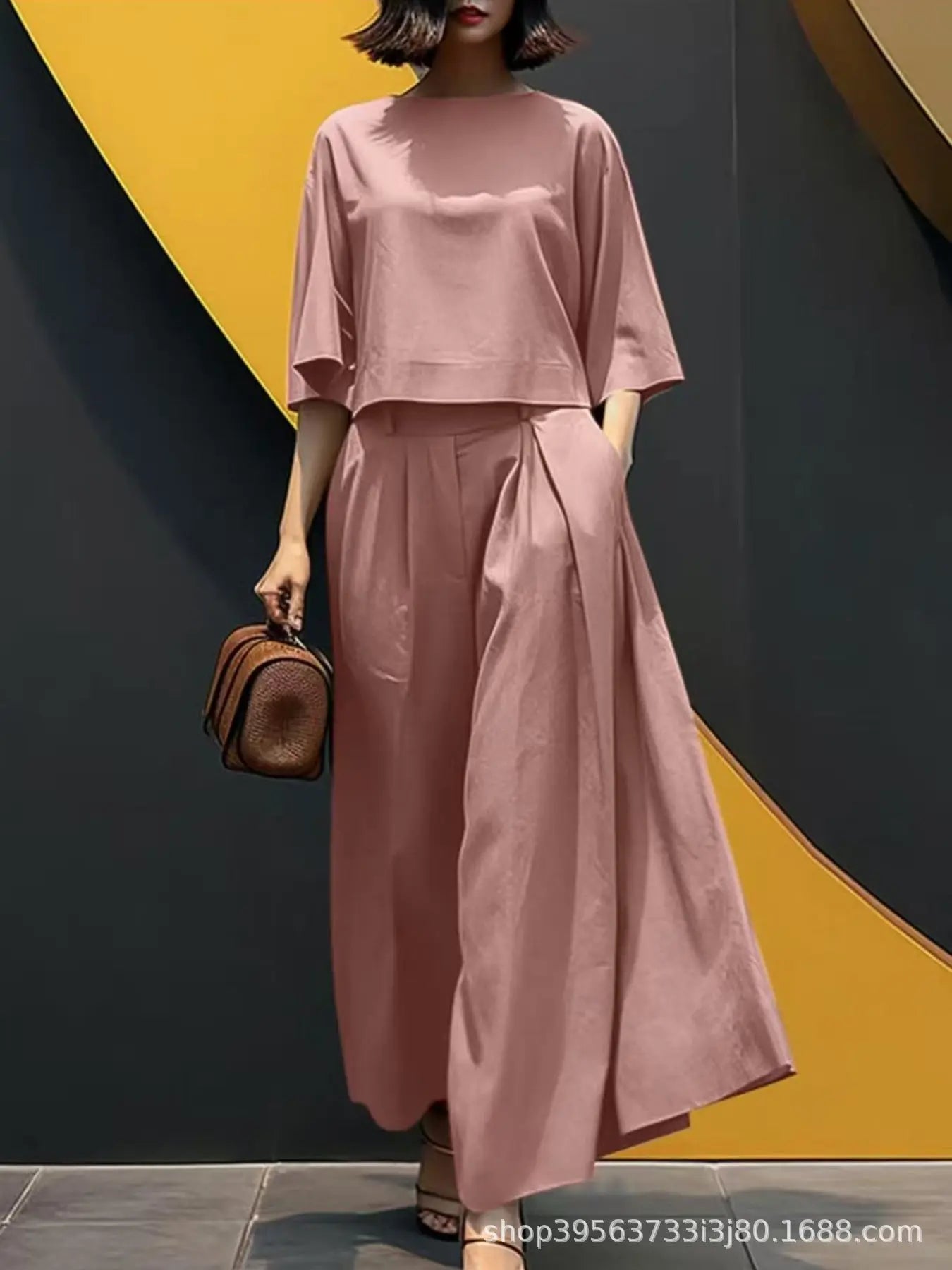 American Style Short Sleeve Top And Wide-Leg Pant Set Aurélia