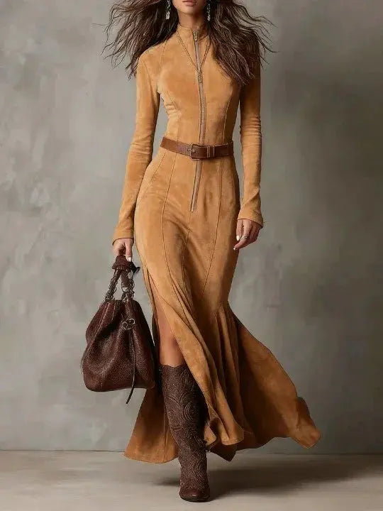 Cowboy Zip Up Split-Side Dress Aurélia