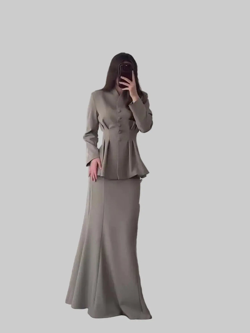 Retro Long-sleeved And High Waist Skirt Set Aurélia