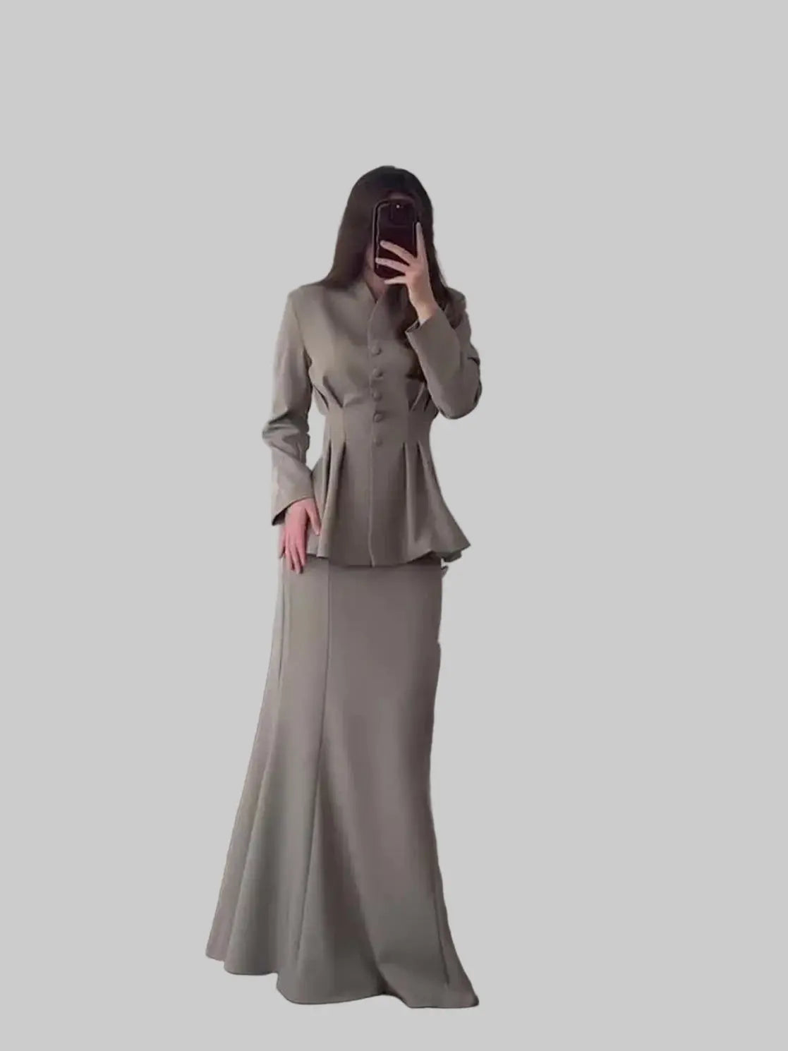 Retro Long-sleeved And High Waist Skirt Set Aurélia