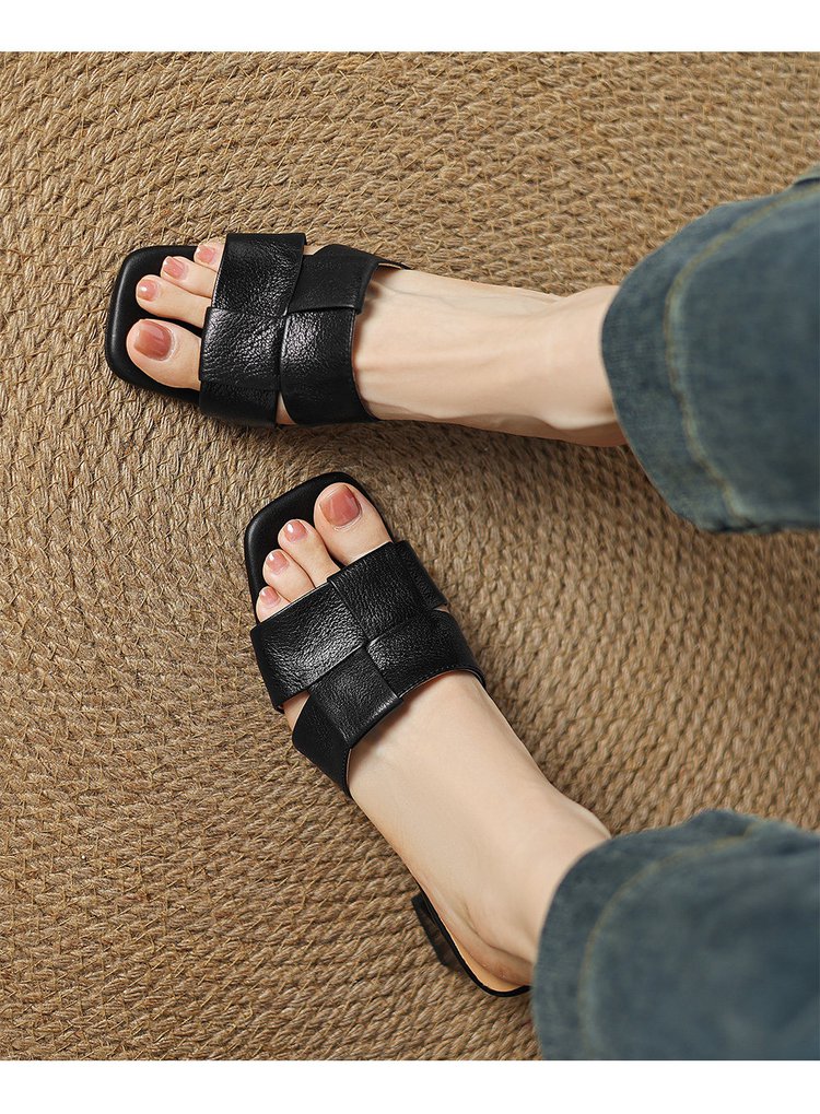 Block Heel, Classic Korean Style Open Toe Fashion Slides For Women Aurélia