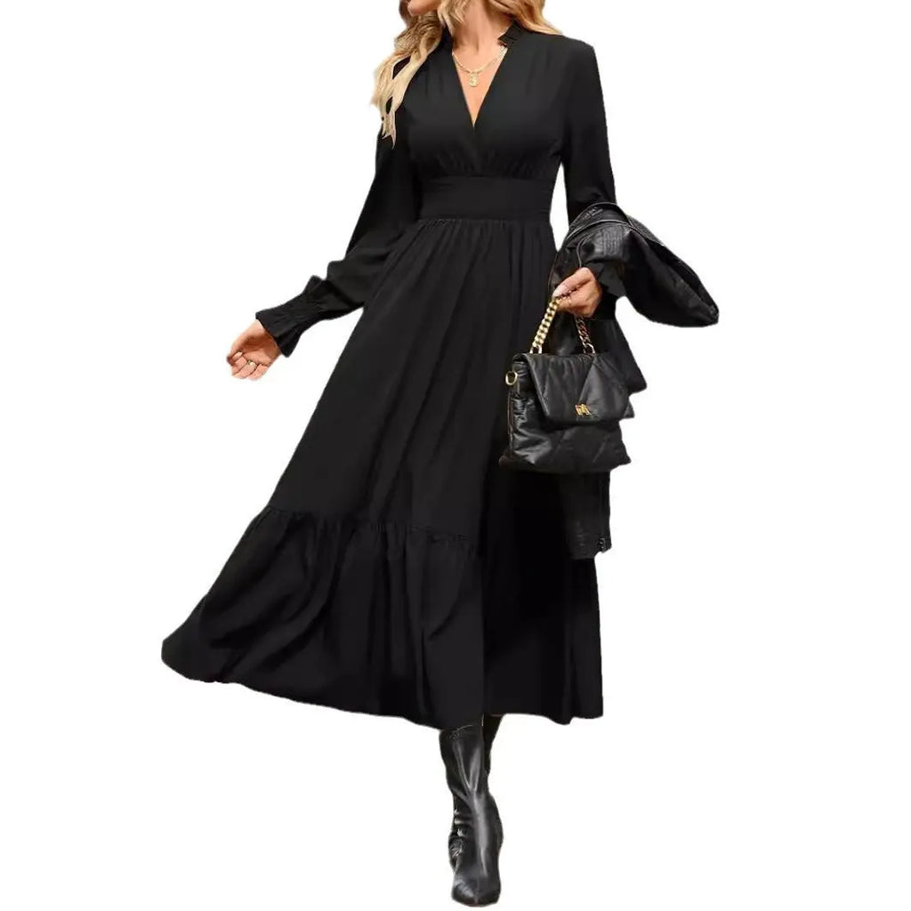 Lantern Long Sleeve V-neck Dress Aurélia