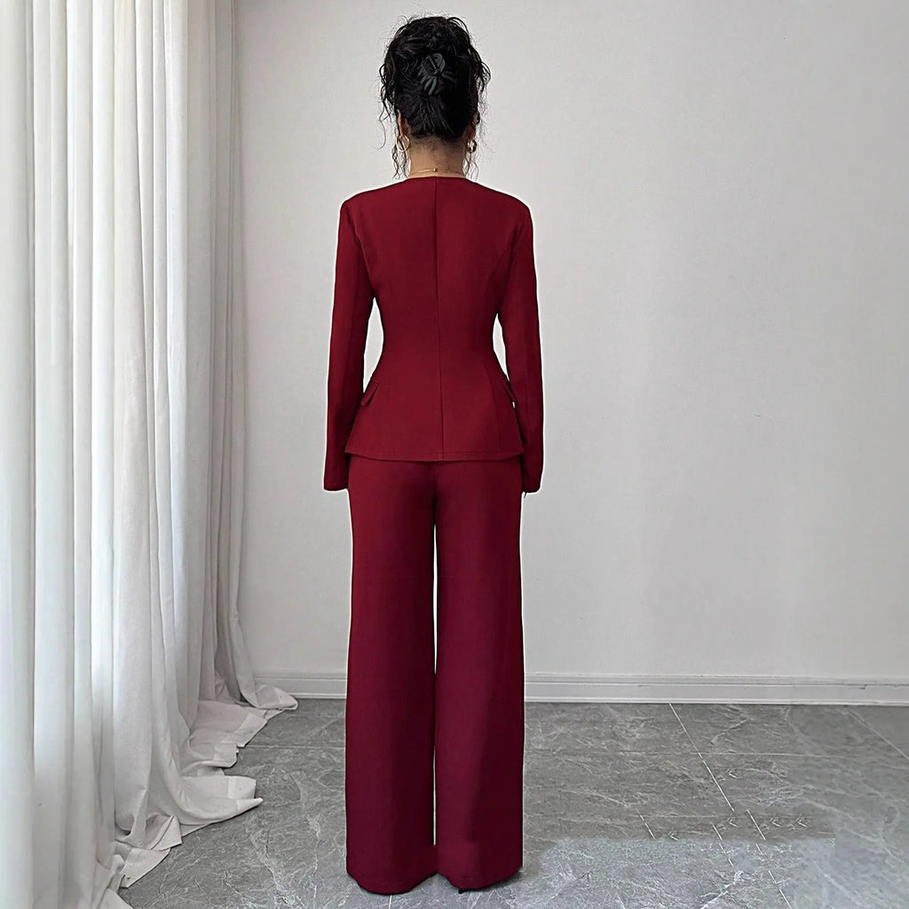 Defined-Waistline Long-Sleeve Top And Wide-Leg Pants Set Aurélia