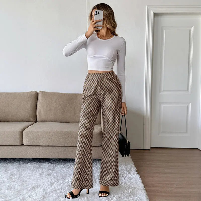 Plaid Slightly High Waist Trousers Aurélia