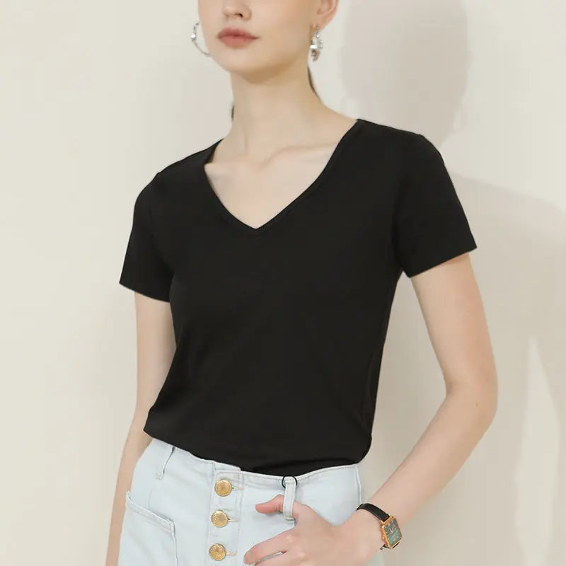 V-neck Short-sleeve Top -100% Cotton Aurélia