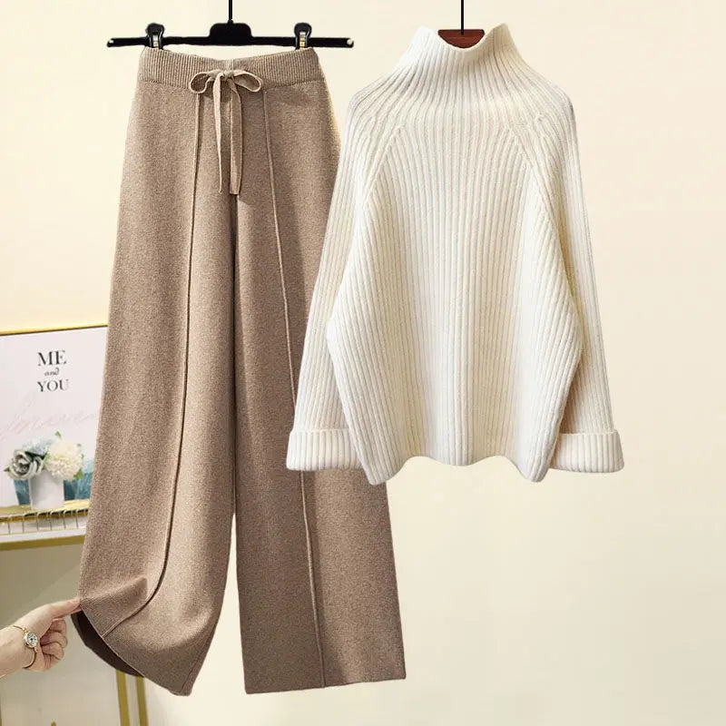 Sweater Lace-up Drooping Wide Leg Pants Suit Aurélia