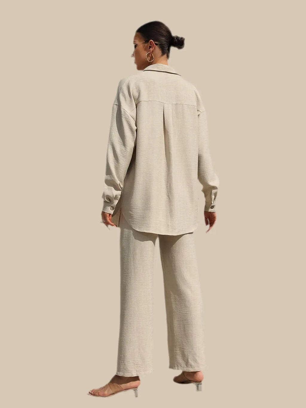 Extra Light Summer Long Sleeve Shirt And Straight Pants Set Aurélia