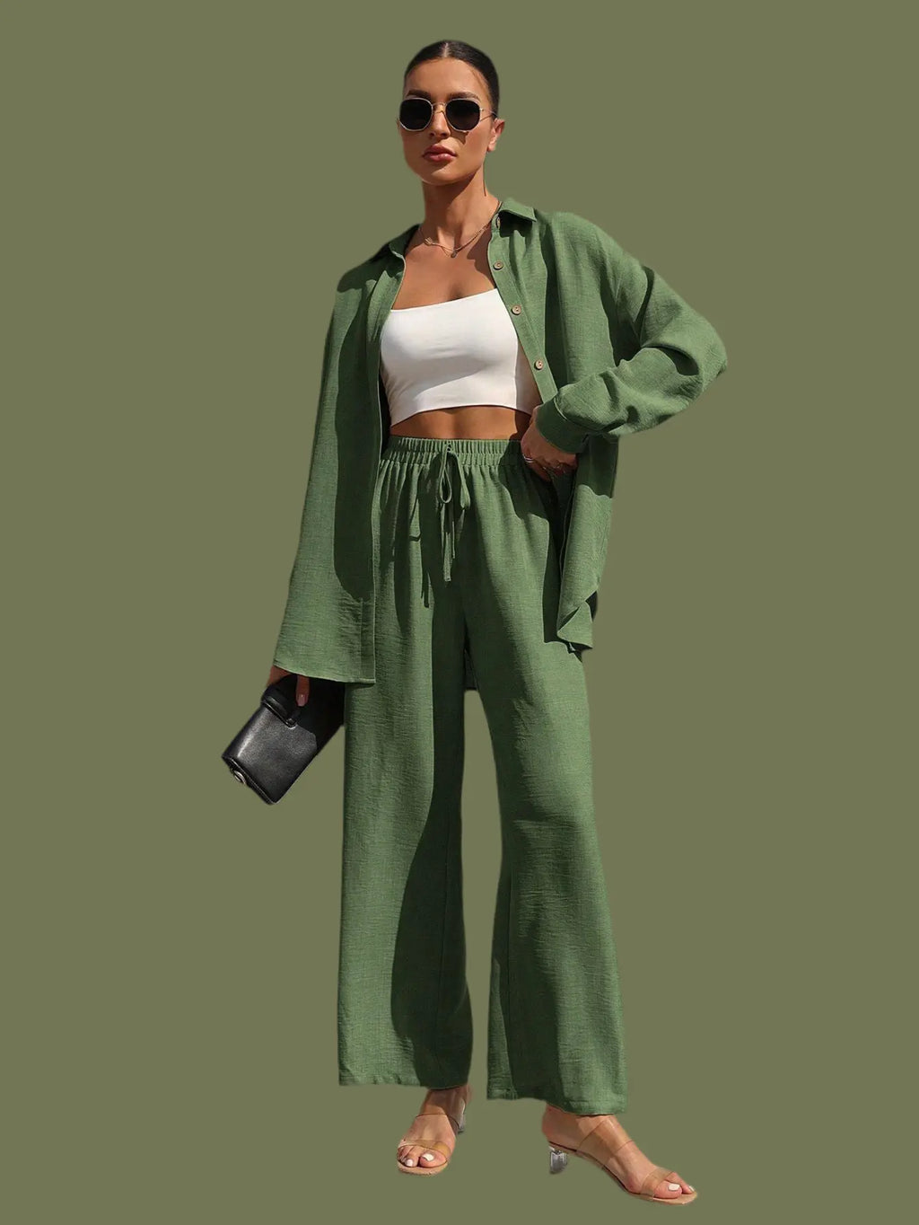 Extra Light Summer Long Sleeve Shirt And Straight Pants Set Aurélia