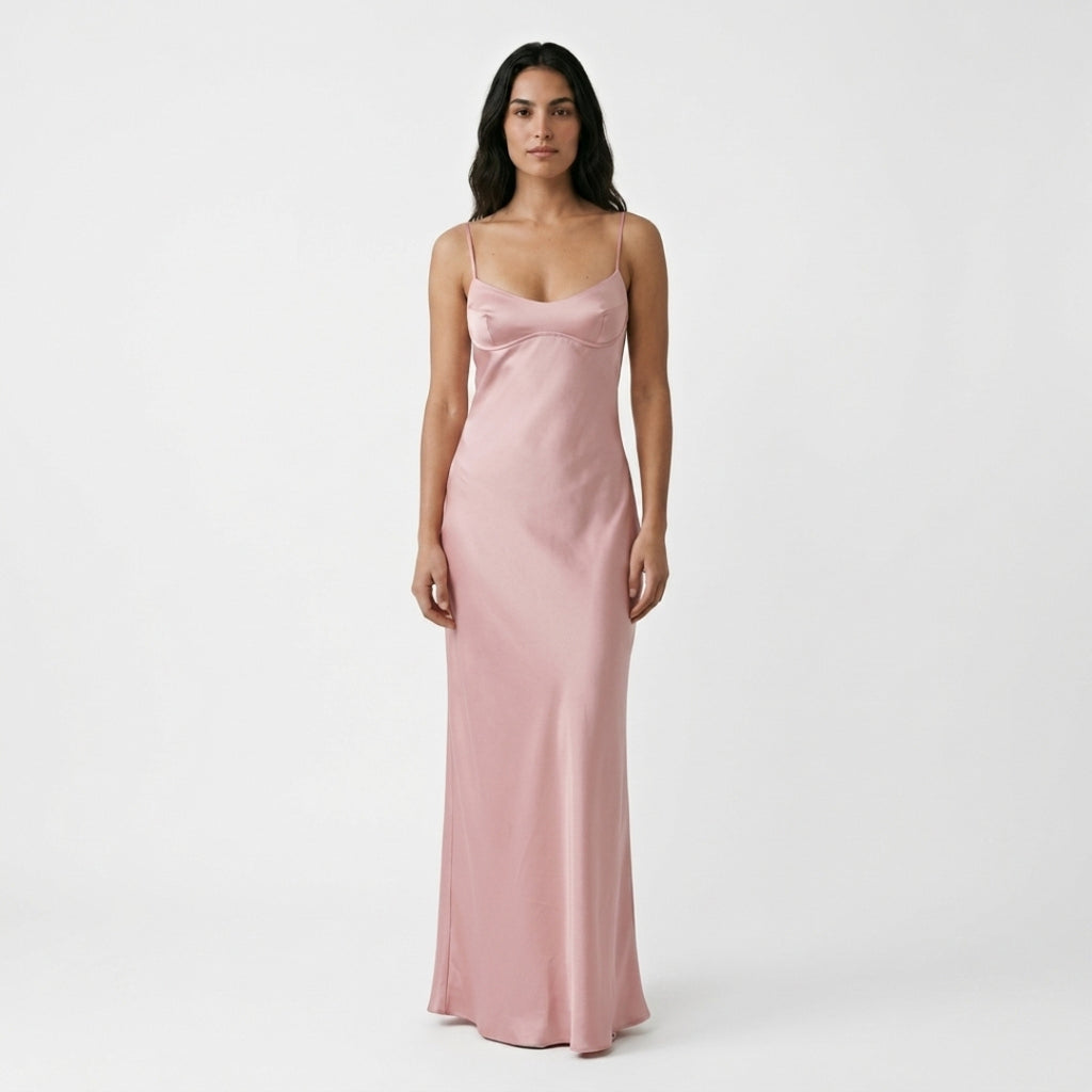 Blush Satin Maxi Dress