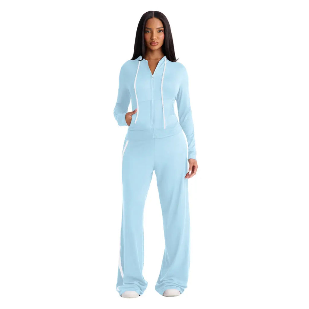Color-Block Hooded Top And Straight Pants Set Aurélia