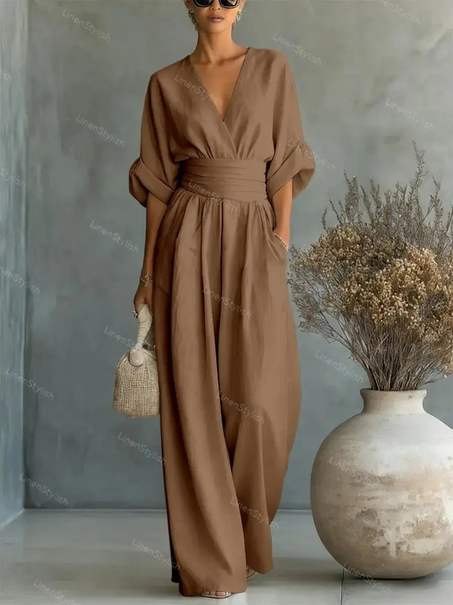 Waist-cinched V-neck Jumpsuit Aurélia