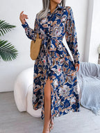 Retro Floral Belted Shirt Dress Ankle-Length Aurélia