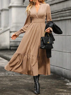 Lantern Long Sleeve V-neck Dress Aurélia