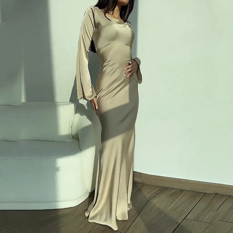 Silky-feel Elegant Off-shouder Dress Aurélia