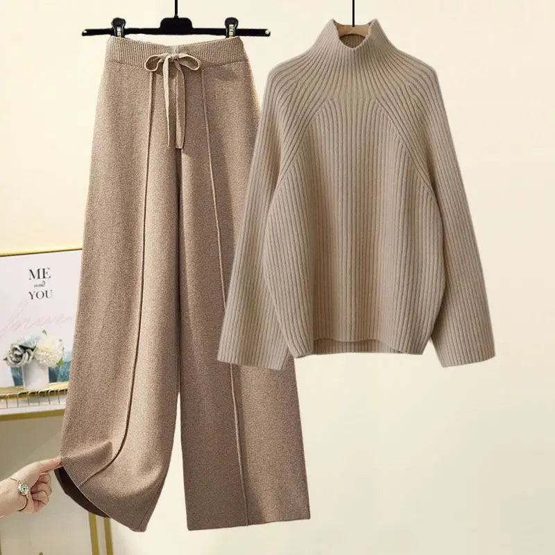 Sweater Lace-up Drooping Wide Leg Pants Suit Aurélia