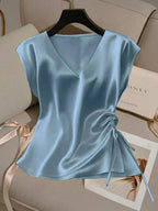 Satin V-Neck Top With Drawstring Hem Aurélia
