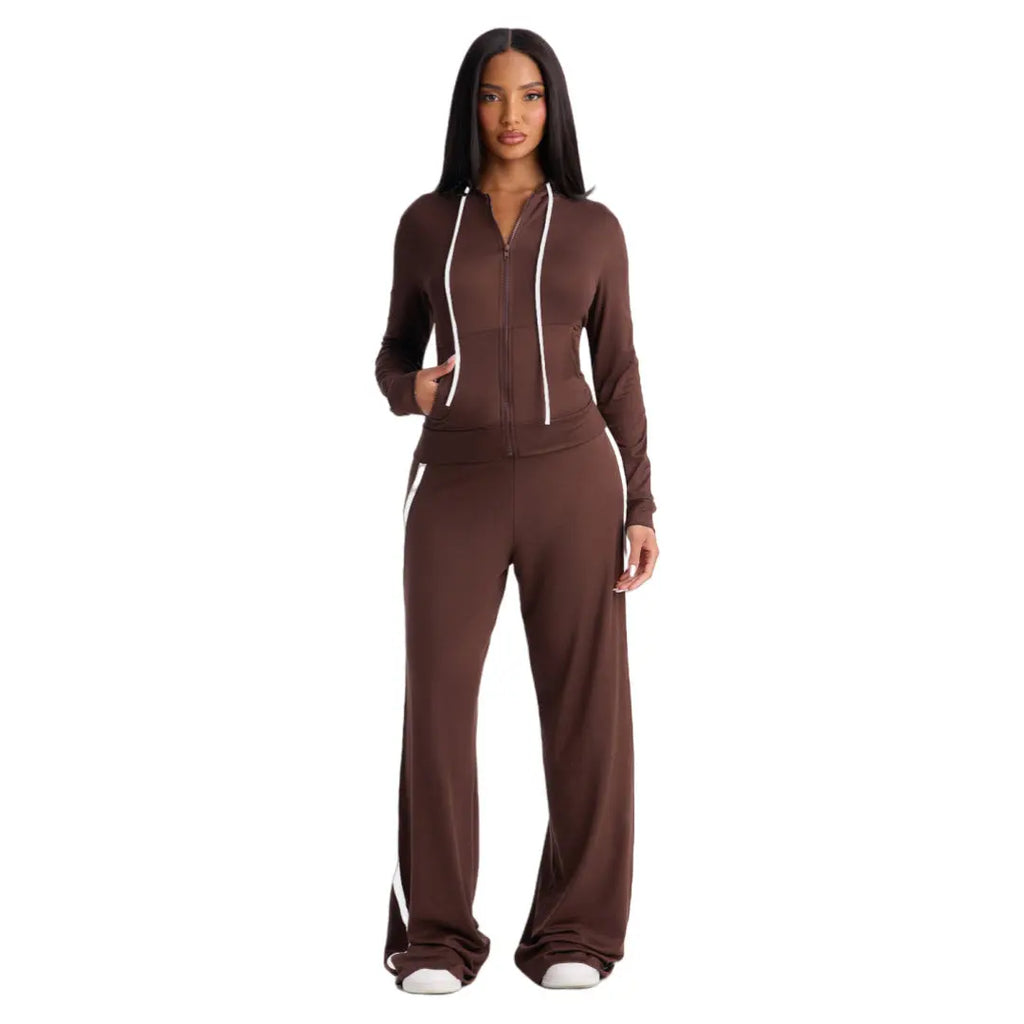 Color-Block Hooded Top And Straight Pants Set Aurélia