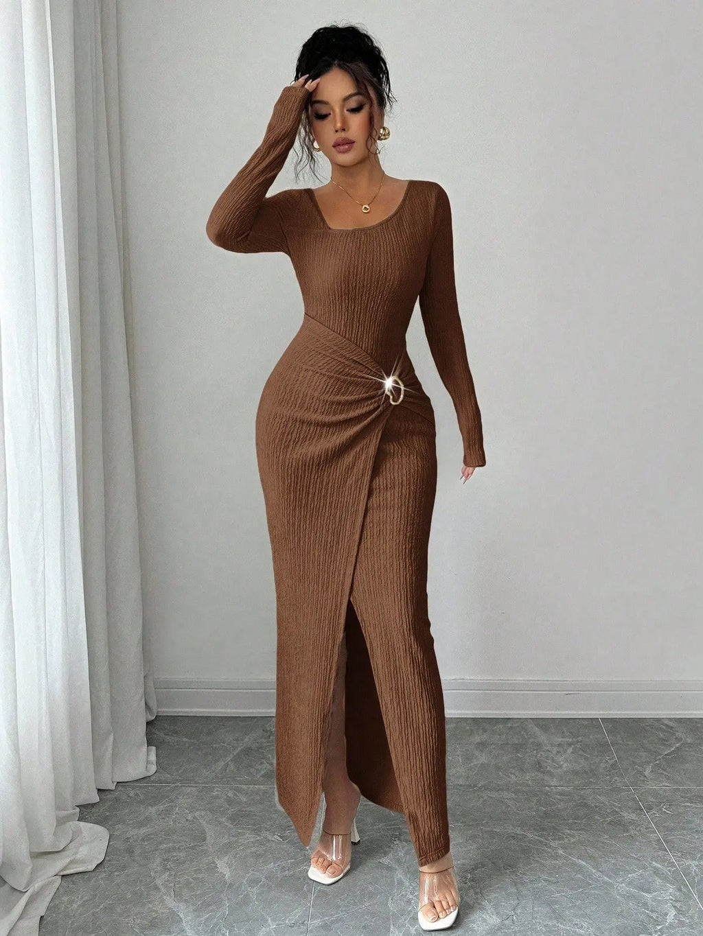 Knitted Texture Long Sleeve Dress Aurélia