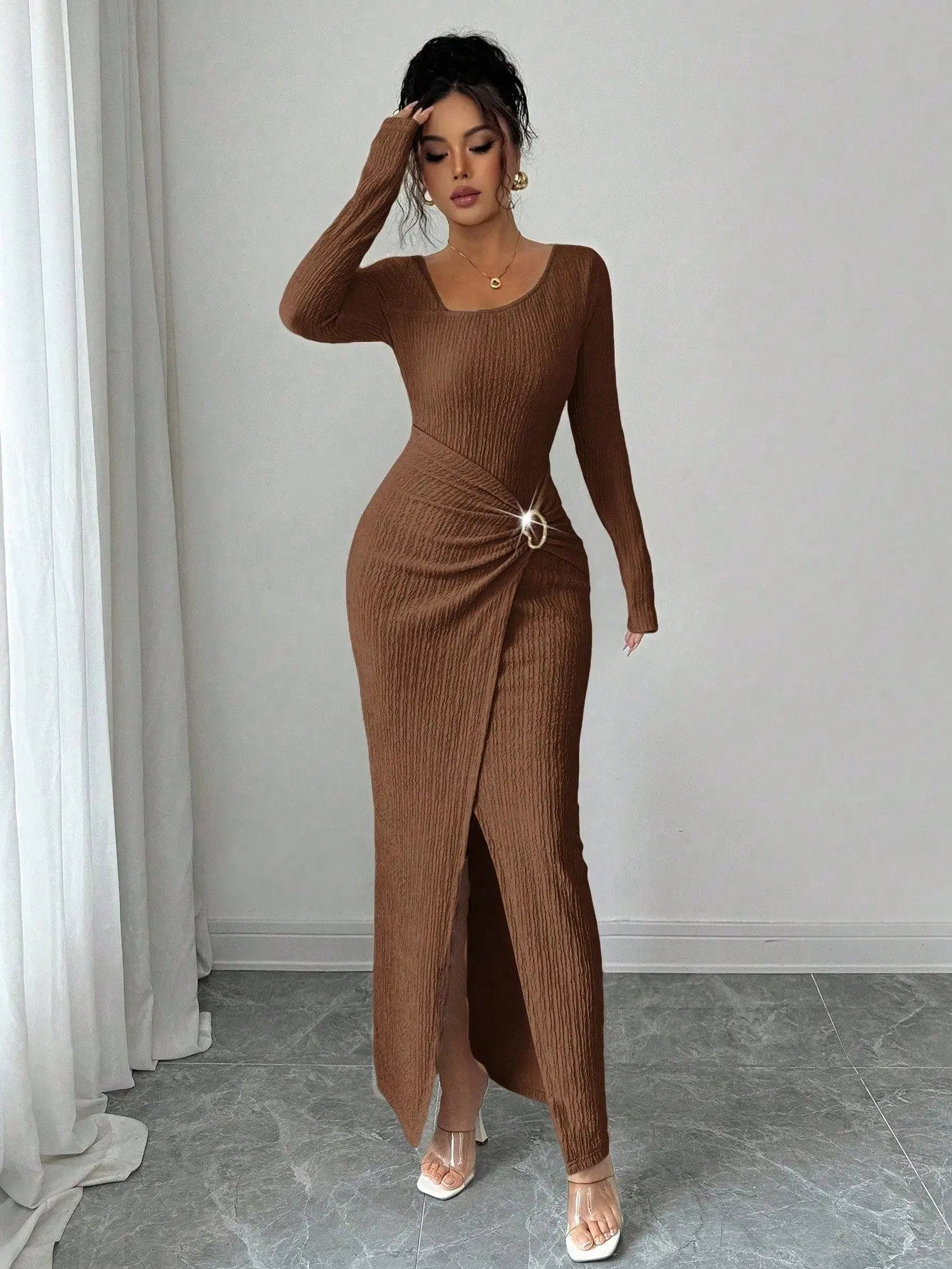 Knitted Texture Long Sleeve Dress Aurélia