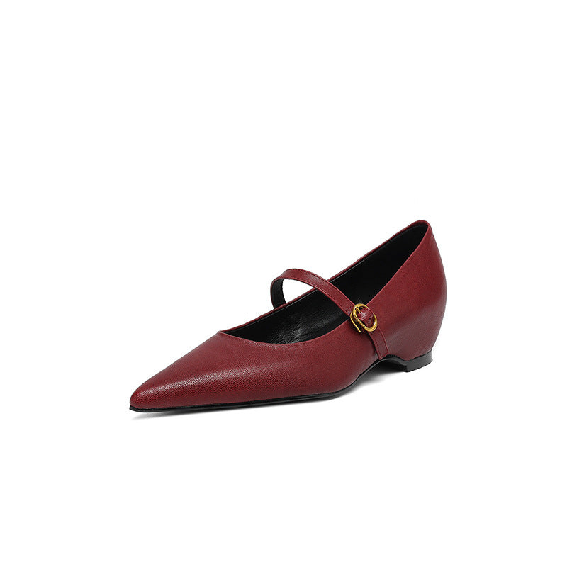 French Retro Sheepskin Pointed Toe Pumps Women's Shallow Shoe Aurélia