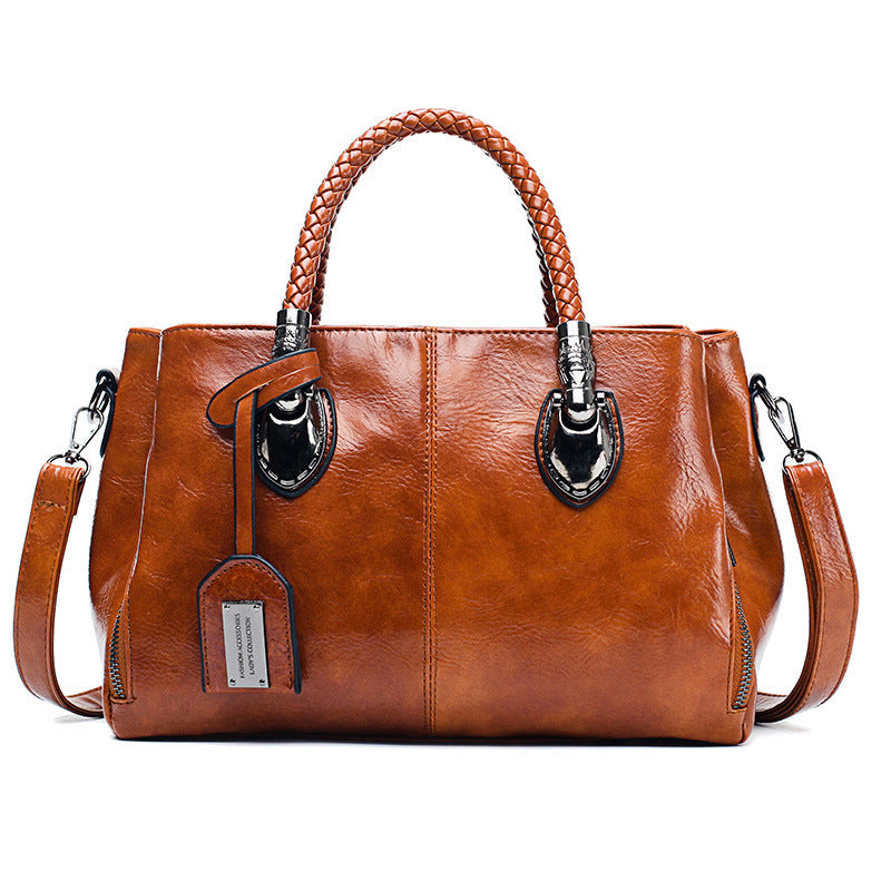 Vintage Oil Wax Premium Leather Luxury Women Travel Handbag