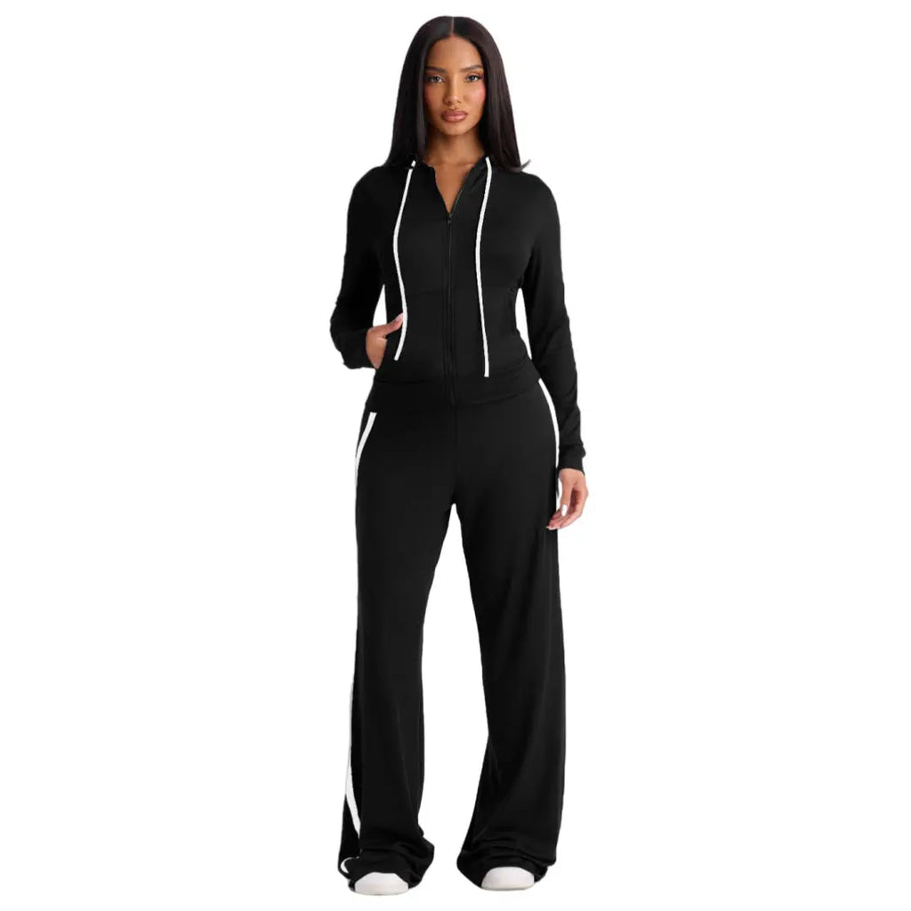 Color-Block Hooded Top And Straight Pants Set Aurélia