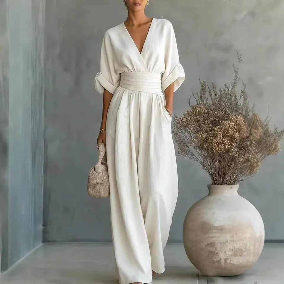 Waist-cinched V-neck Jumpsuit Aurélia