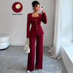 Defined-Waistline Long-Sleeve Top And Wide-Leg Pants Set Aurélia