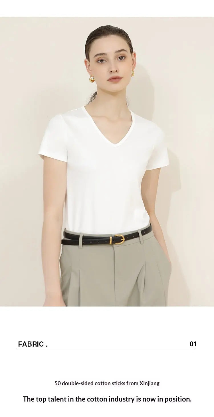V-neck Short-sleeve Top -100% Cotton Aurélia