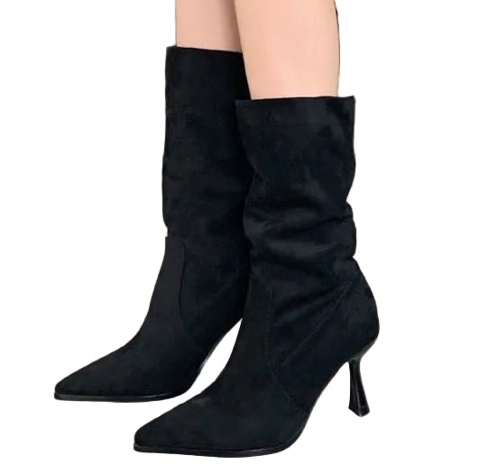 Versatile French Style Mid Calf Stiletto Boots Aurélia