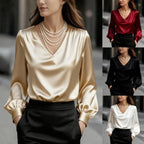 Bubble Sleeve V-neck Satin Blouse Aurélia
