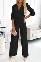 V-neck Top And Two-button Trousers 2-piece Suit Aurélia