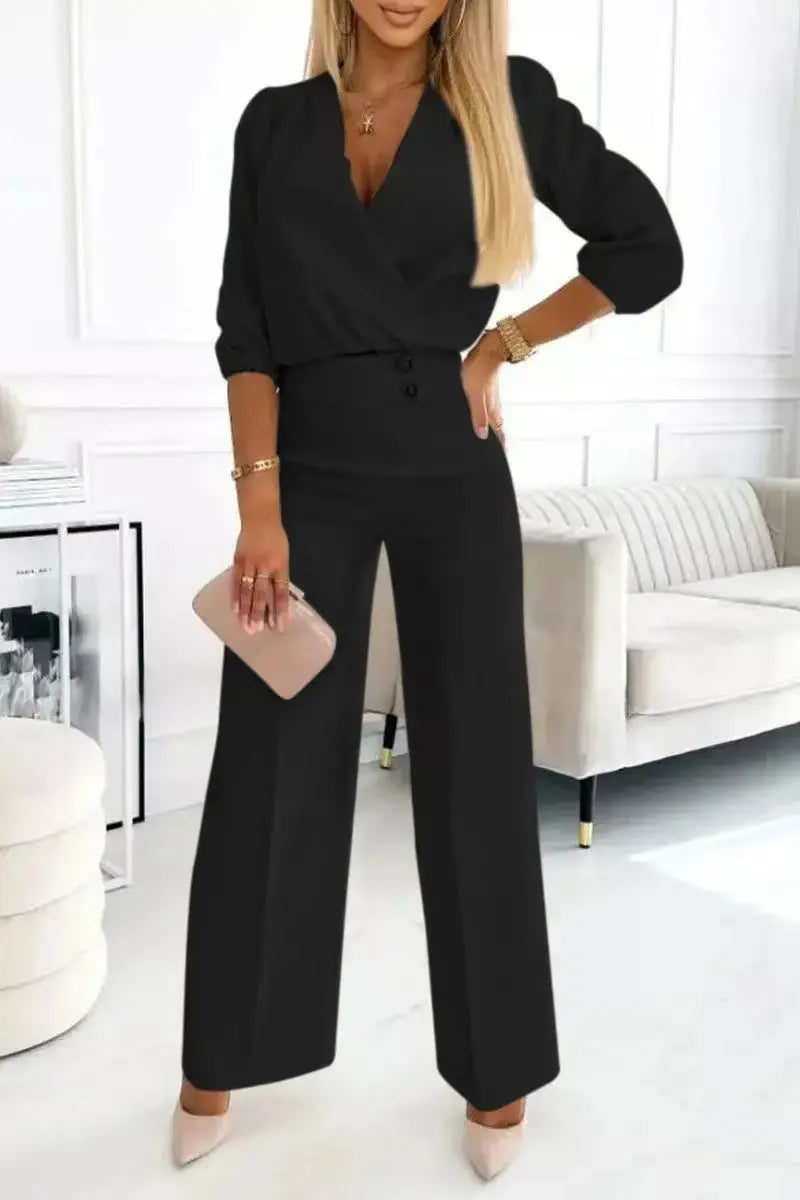 V-neck Top And Two-button Trousers 2-piece Suit Aurélia