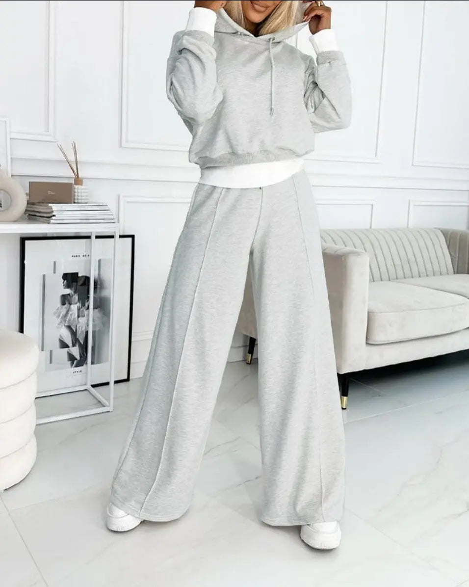 Sporty Hooded Sweatshirt And Drawstring Pocket Trousers Sets Aurélia