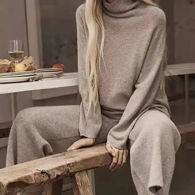 High Neck Sweater And Ankle Length Pant 2-pcs Suits Knitted Aurélia