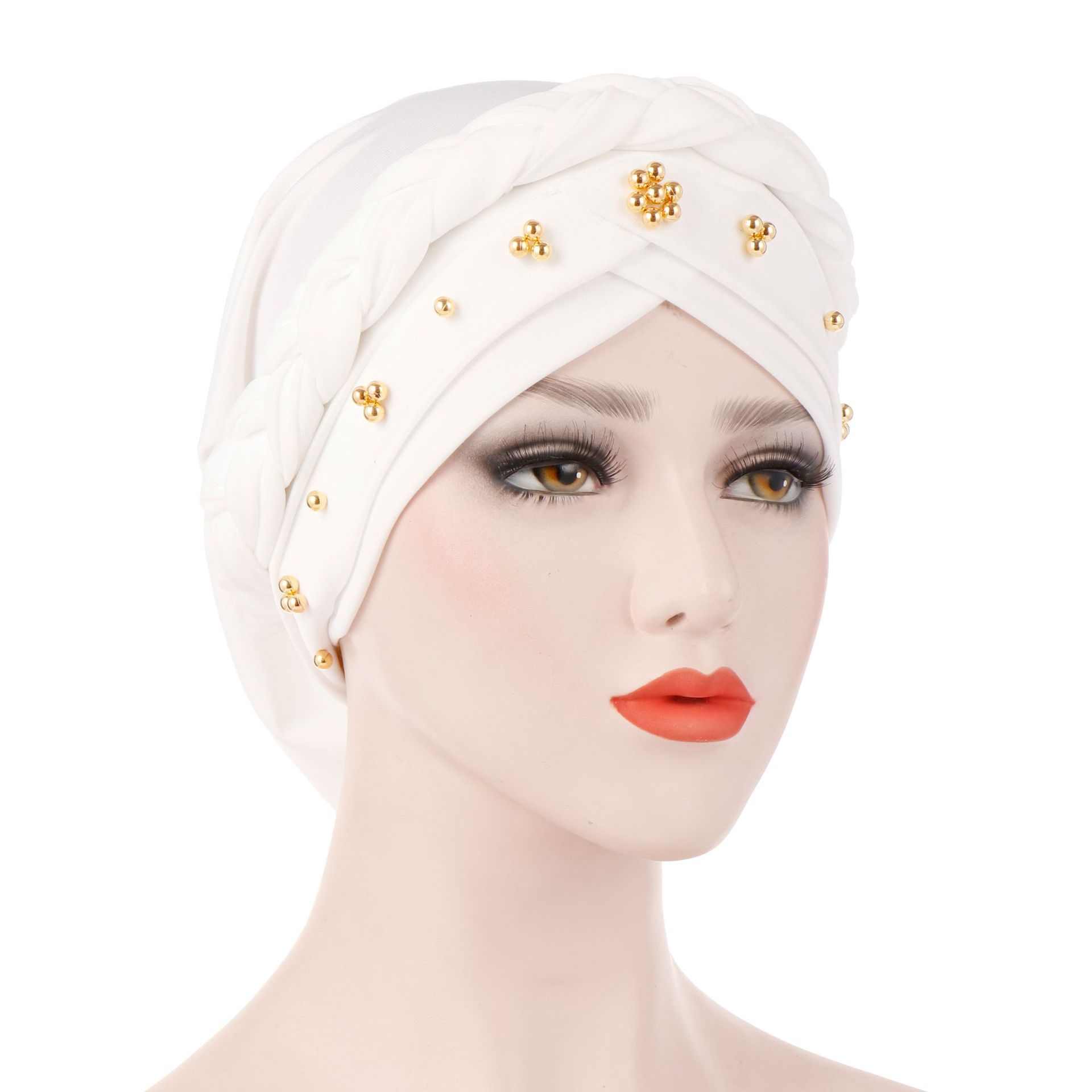 Milk silk Fascinator beaded Women turban