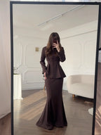 Retro Long-sleeved And High Waist Skirt Set Aurélia