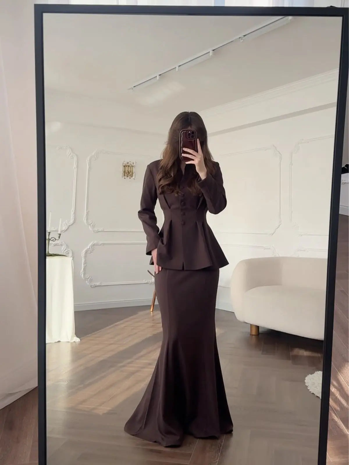 Retro Long-sleeved And High Waist Skirt Set Aurélia