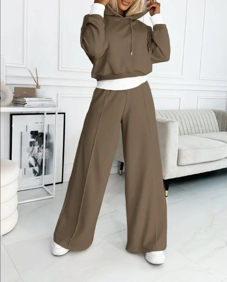 Sporty Hooded Sweatshirt And Drawstring Pocket Trousers Sets Aurélia