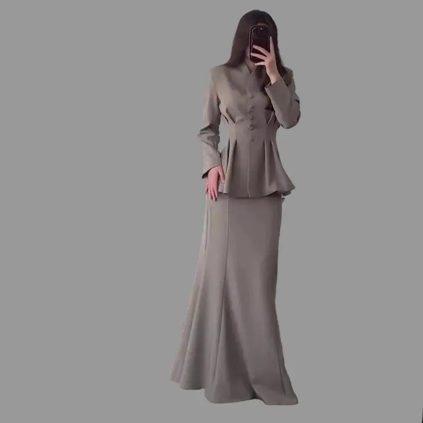 Retro Long-sleeved And High Waist Skirt Set Aurélia