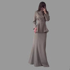 Retro Long-sleeved And High Waist Skirt Set Aurélia