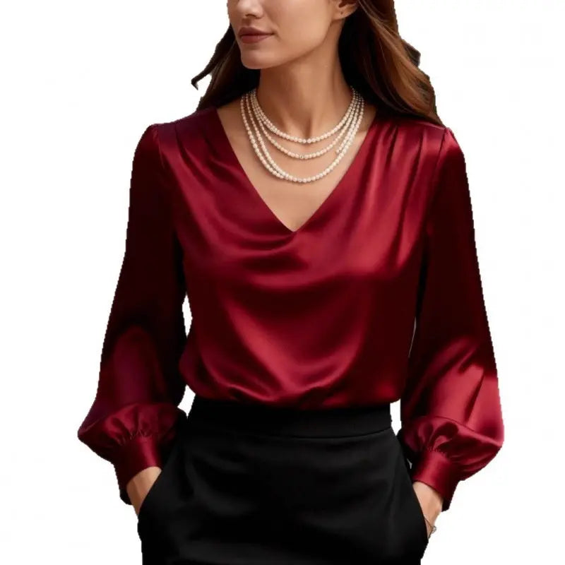 Bubble Sleeve V-neck Satin Blouse Aurélia